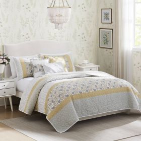 6 Piece Cotton Percale Quilt Set with Throw Pillows (Color: as Pic)
